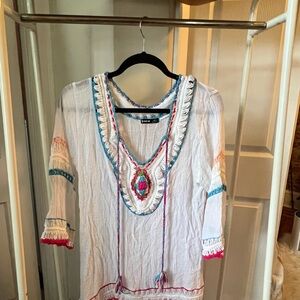SHEIN White Coverup with Colorful Embroidery